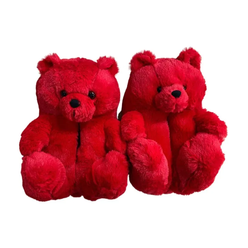 

Wholesale furry women adorable  bear fur slides Teddy Bear Slippers