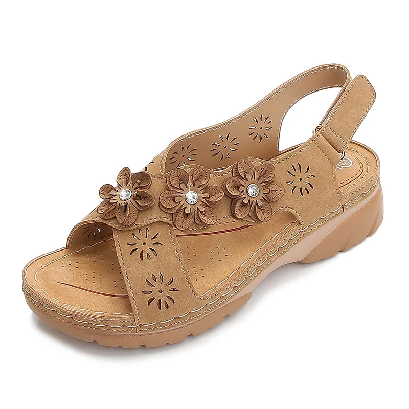 

Summer New Style Ladies Flowers Sandals Solid Color Buckle Beach Shoes, Picture