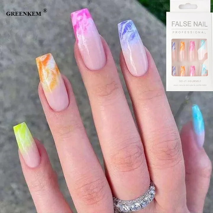 

24Pcs/Box Private Label Luxurious Shiny Broken Diamond Finished Nails Removable Full Cover Artificial Art Press on Acrylic Nails