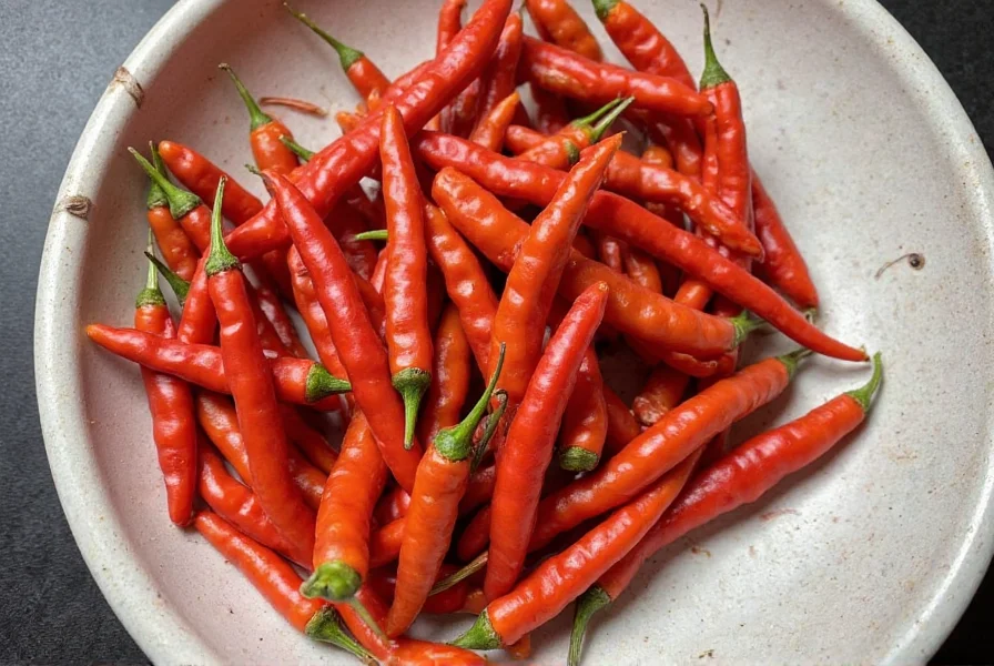 Guajillo chilies on a wooden table