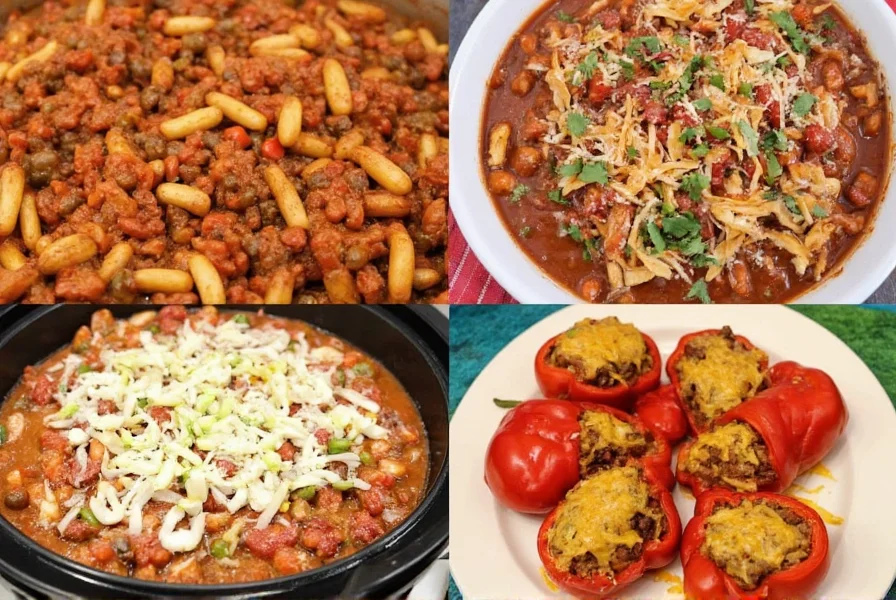 Creative recipe presentation of Wegmans chili used in multiple dishes including chili mac and stuffed peppers