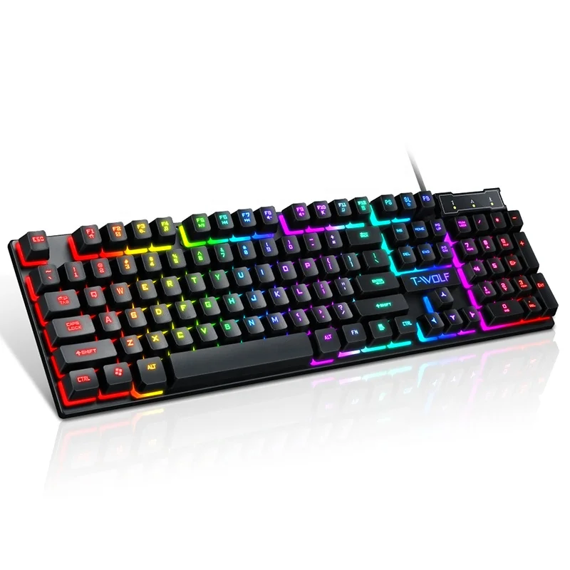 

104 Keys USB Optical Rainbow RGB Gaming Keyboard Wired Ergonimic Waterproof Backlit Keyboard Laptop, Black