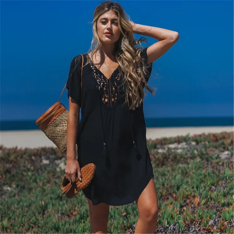 

Summer women swimsuit beach cover up short sleeve v necck swimwear coverups bikini 2021, Many