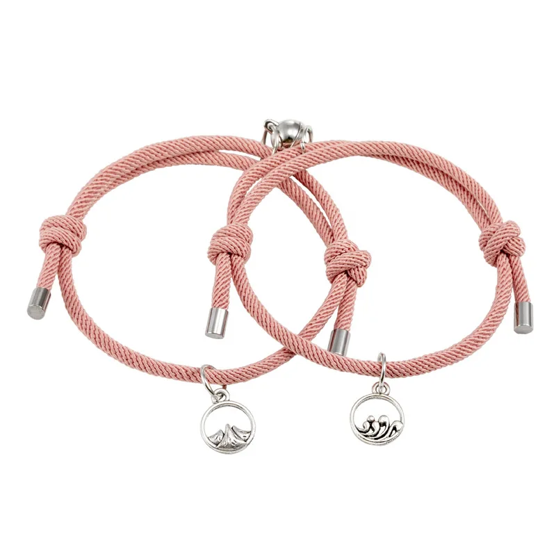 

New Fashion Couple Bracelets Magnetic Charm Pendants Braided Rope Bracelet with Magnetic Bells