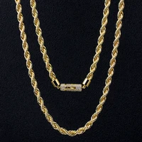 

KRKC&CO 6mm Twist Thick Necklace Hip Hop Men Iced Out Plated Diamond 14K Gold Rope Chain