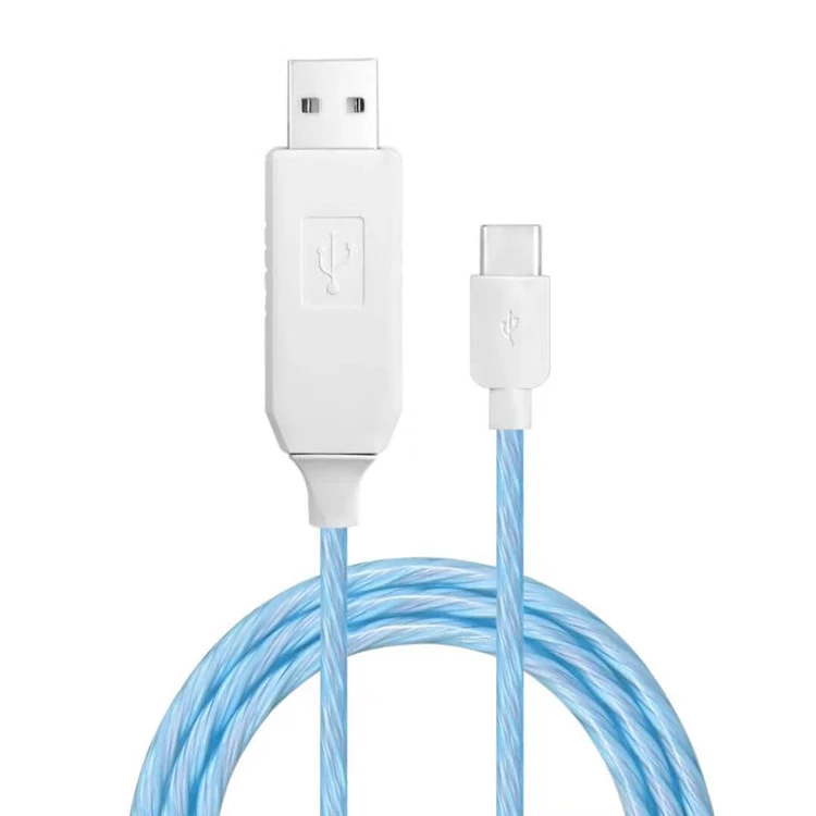 
2.4A fast data charger cable soft TPE material mobile phone use micro 8 pin usb C led flowing cable 