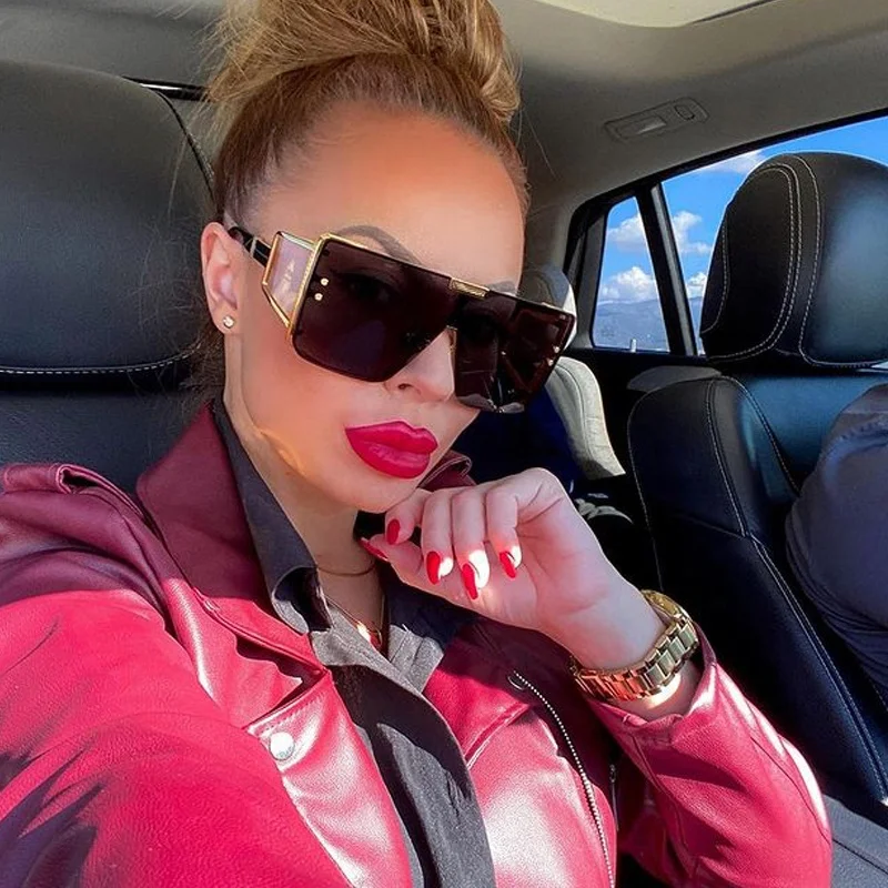 

Oversized Retro Squared Women Men Sunglasses Fashion Wide Leg Glasses Luxury Shade Eyeglasses, Show on the photo