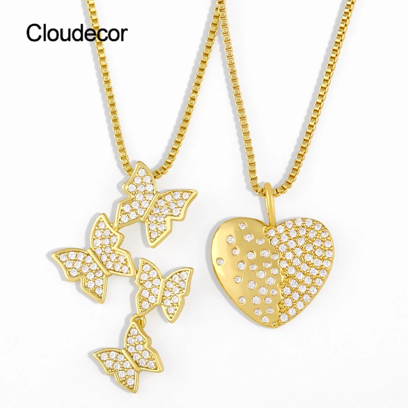 

Korean Butterfly Necklace Gold Plated Heart Necklace Diamond Beach High Quality Chain Necklace Wedding Zircon Jewelry Lady, 18k gold plated