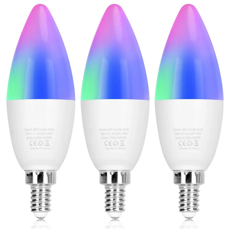 Candle Shape Smart RGB Wifi Light Bulb E27 E14 B22 Intelligent LED Light Bulb Dimmer Lamp Compatible With Alexa Google Home