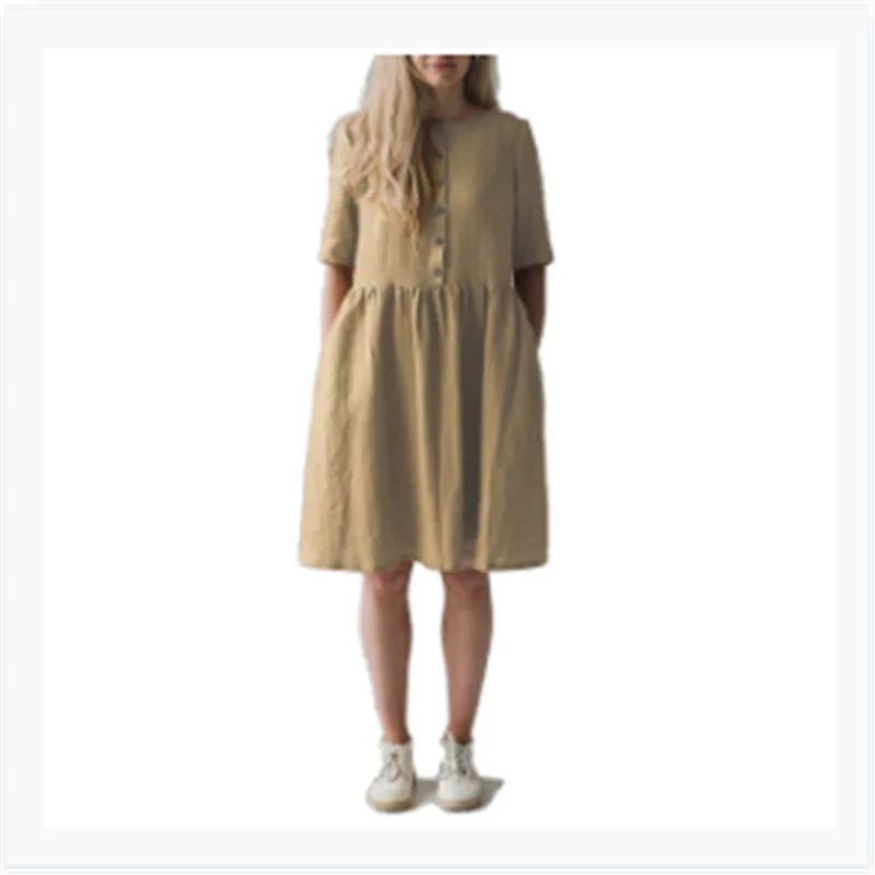 

Factory Direct Sales 2020 Spring And Summer Hot Style Cotton And Linen Literary Middle Sleeve Loose Casual Dress, Shown