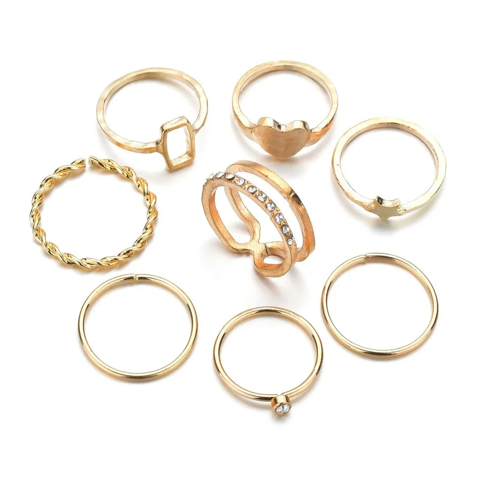 

Simple and retro style 8 piece ring set lady ring set for women finger, Gold