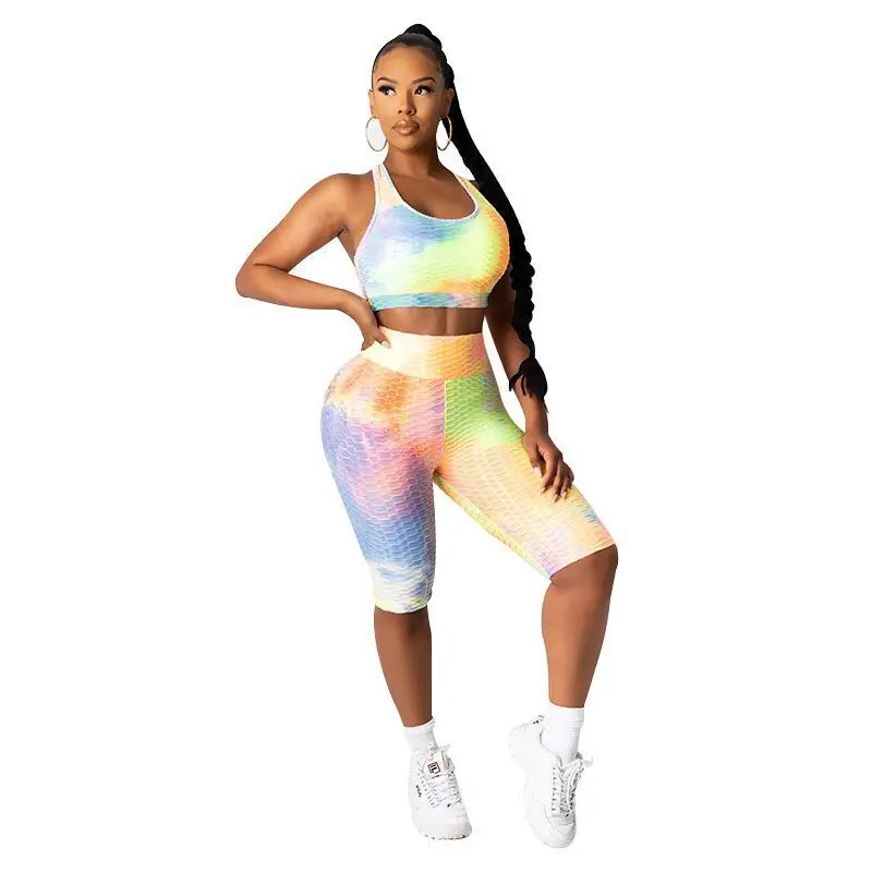 

Seamless knitting exercise fitness tie dye Yoga suit for women