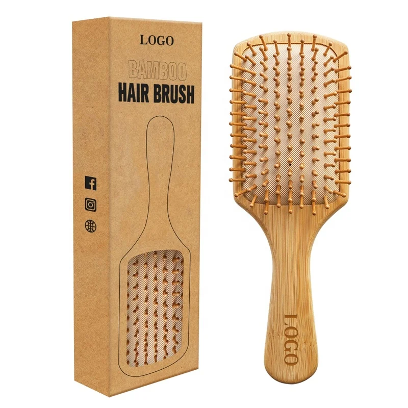 

2024 New Vegan 100% Natural Bamboo Hair Brush Airbag Comb with cotton bag or box package