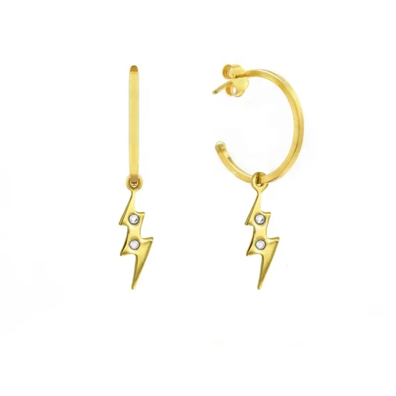 

2021 Bohemian 925 Sterling Silver Jewelry Personalized Minimalist lightning Blot Hoop Earrings For Women, Gold and silver