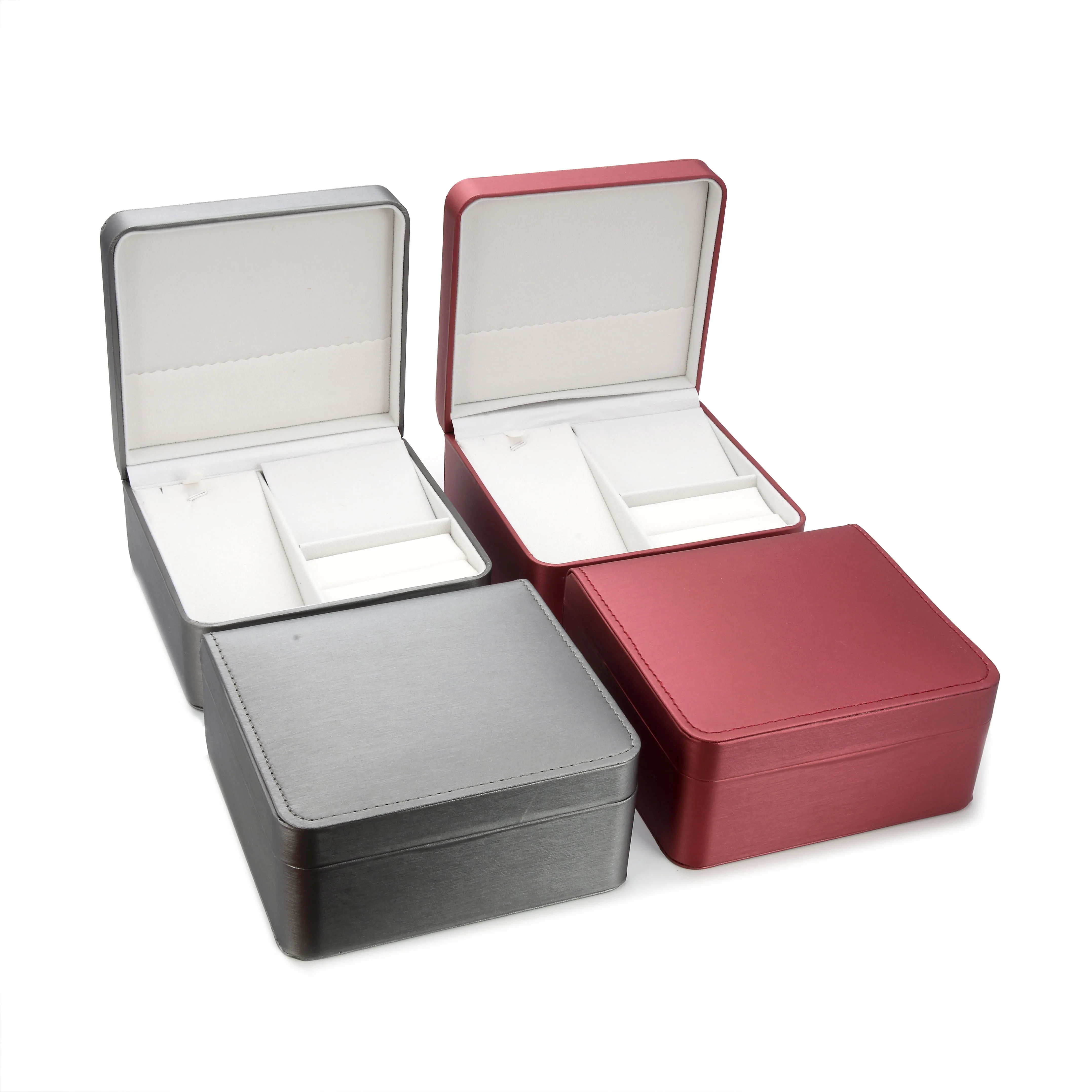 

Wholesale Necklace Ring Earring Three-piece Jewelry Gift Box Luxury PU Leather Round Corner Flip Jewelry Box Packaging, 4 colors