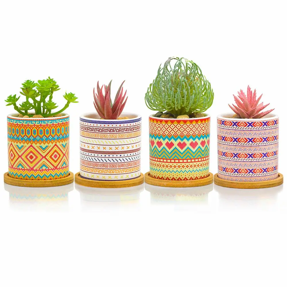 

4 Packs 3-inchs Glazed Ceramic Succulent Pot Flower Planter pot For Home Decor, As the picture shown