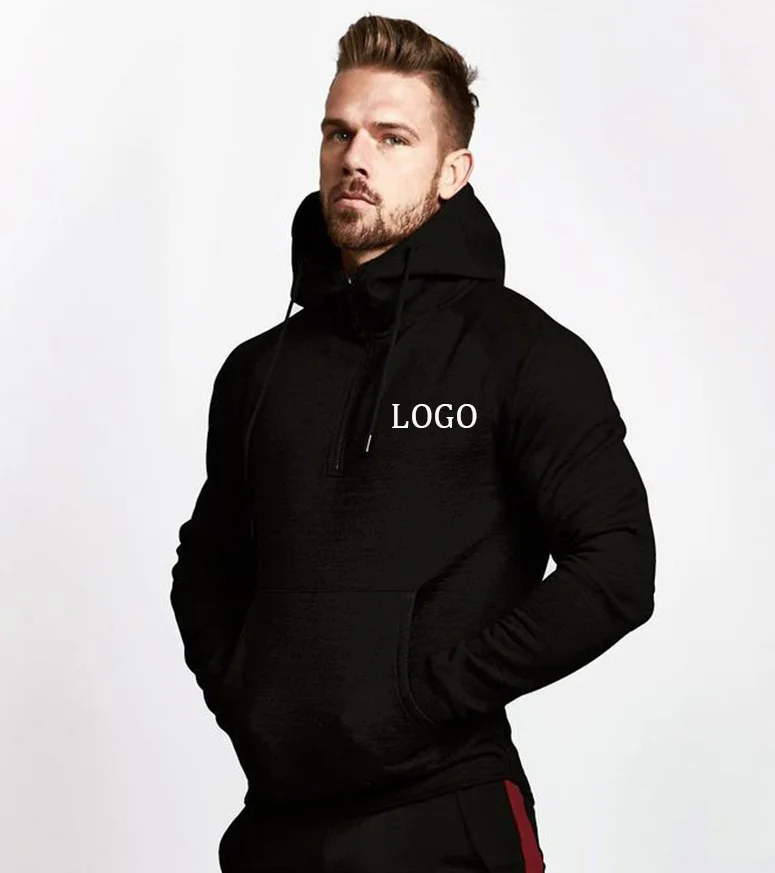 

High Performance Trendy Fitness Mens Suit Autumn Winter Zipper Hooded Sweatpants Two Piece Cotton Clothing, As picture