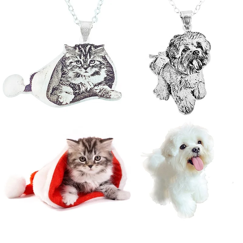 

Customized Personalized 925 sterling silver animal pet photo album necklace engraved any photo portrait of characters pendant