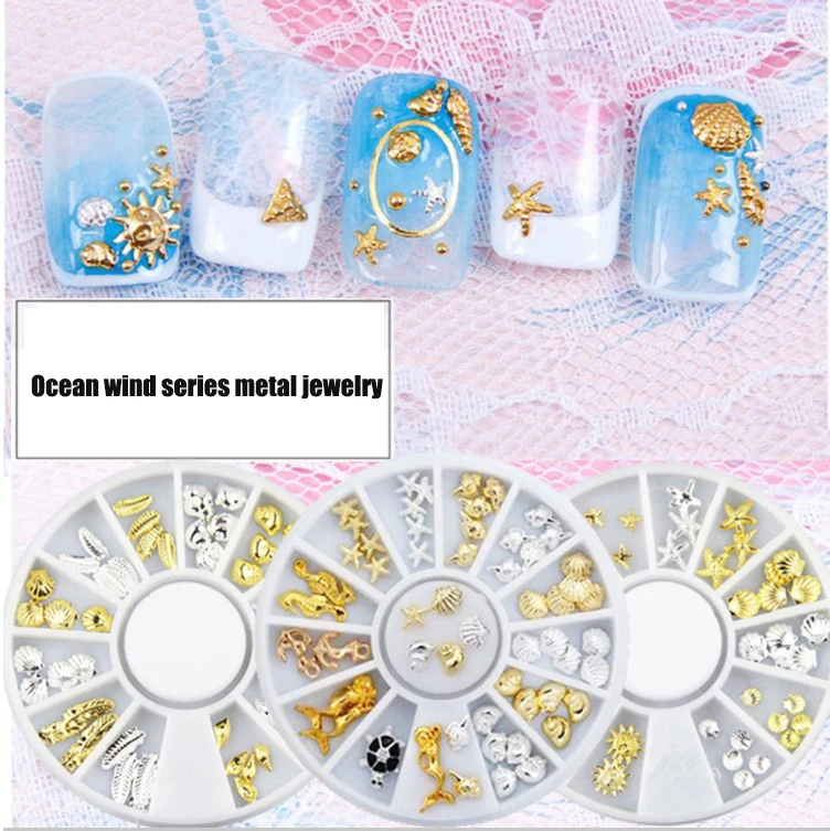

New Nail Art Accessories 3D metal Hollow Gold and silver Seahorse Starfish Nail Decoration Rivet, Gold silver