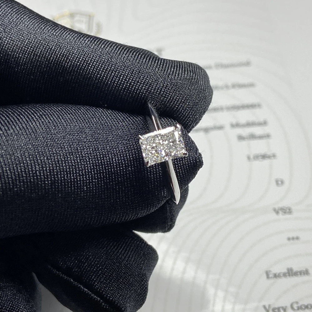 

Custom 14k White Gold Ring 1 carat D VS radiant cut diamond stone hpht diamond Ring for women