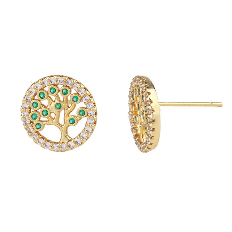 

Rainbow Cubic Zirconia CZ Crystal Tree Of Life Stud Earrings, As picture