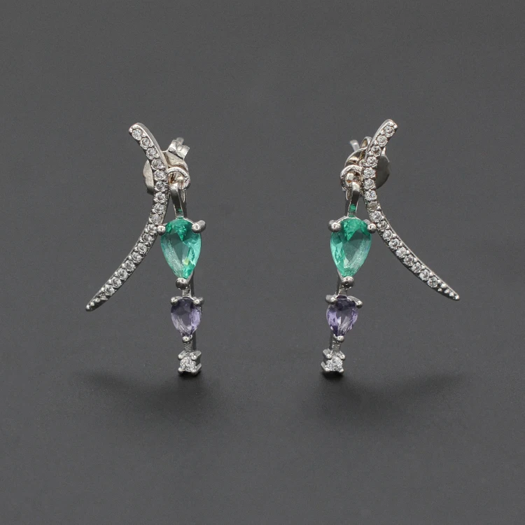 

Wholesale personality Coloured zircon cuff clip on earrings crystal earrings 925 silver for women