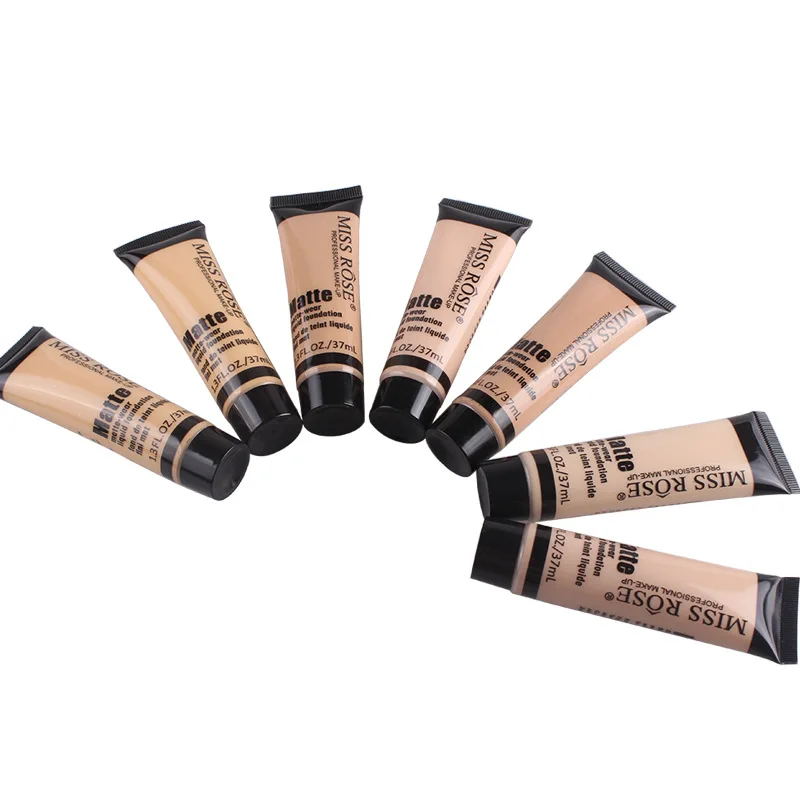 

Miss Rose 37ML Base Foundation Makeup Matte Oil-control Concealer foundation Maquillaje applied with Foundation Brush, 5 colors