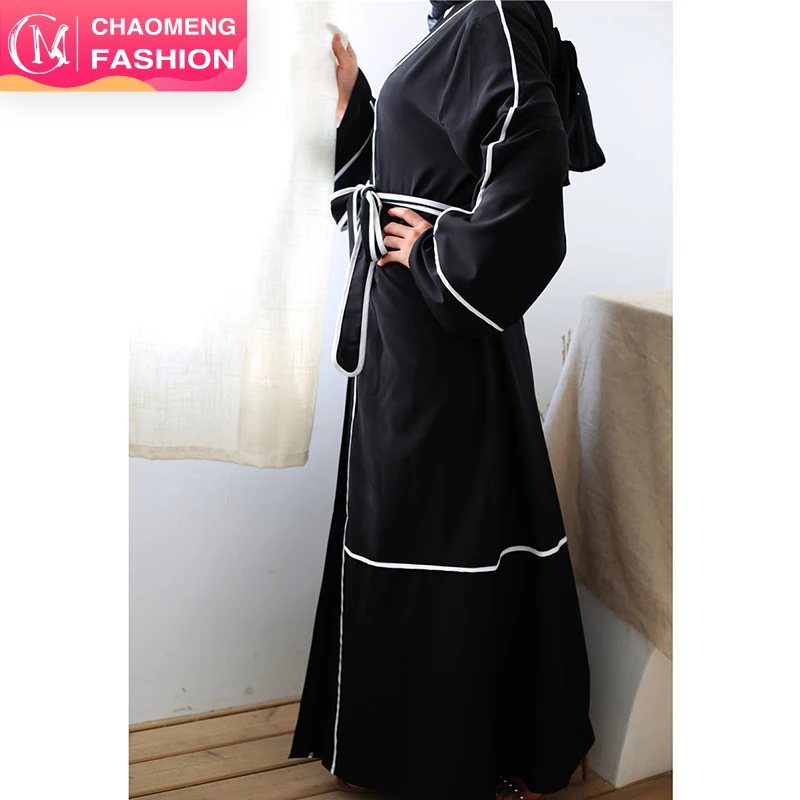 

1679#New Design Wholesale Dubai Abaya Black Islamic Clothing Lace Sleeve Kimono Open Front Abaya, Black/khaki