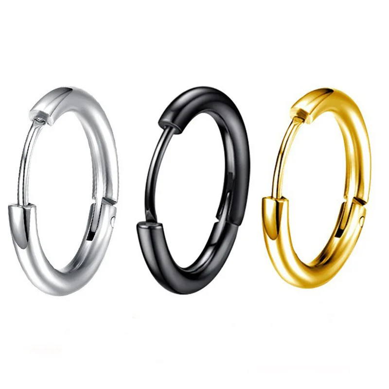 

Wholesale Men Jewelry 18K Stainless Steel Round Earrings Titanium Steel Black Small Big Large Hoops Earrings for Men and Women