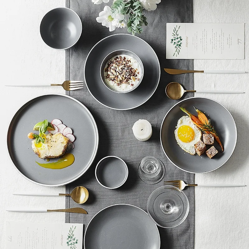 

Creative Gray Ceramic Dinner Sets Wedding china Dinner Plates Tableware Sets
