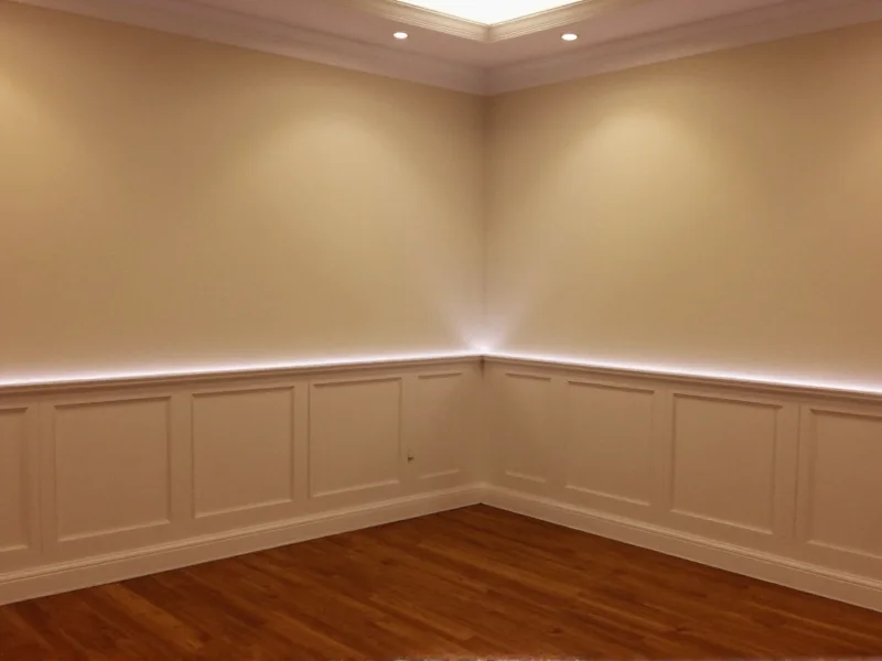 Wainscoting with integrated LED lighting creating ambient glow effect