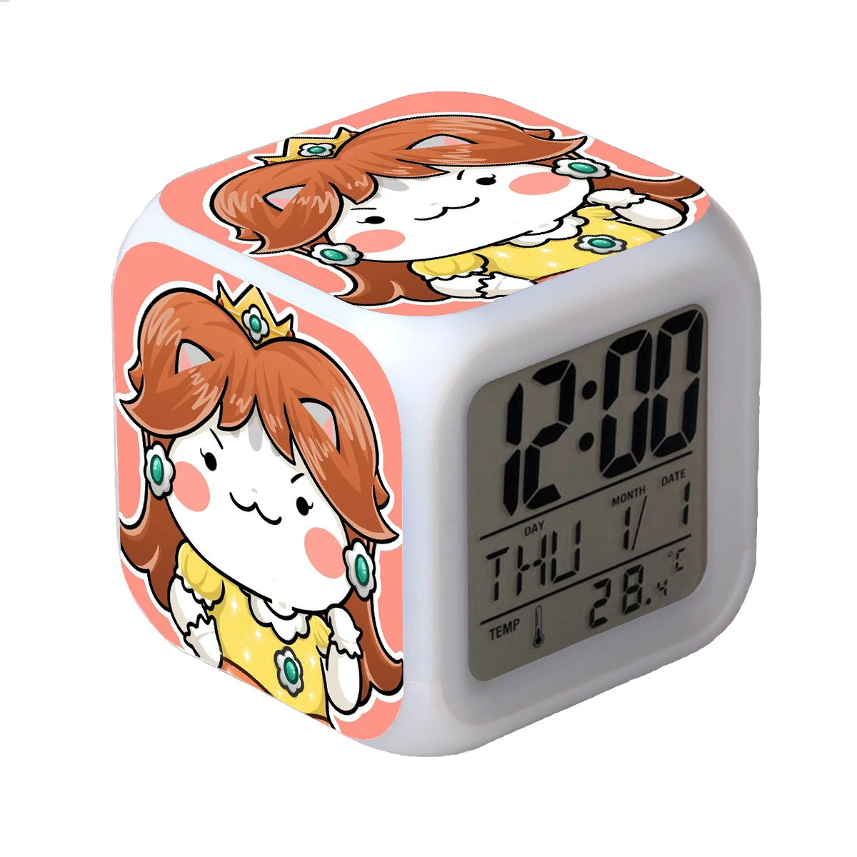 

Kids Fun LED Alarm Clock with Customization Pattern Logo Colorful Changing Thermometer Night Light Cartoon Fashion Clock