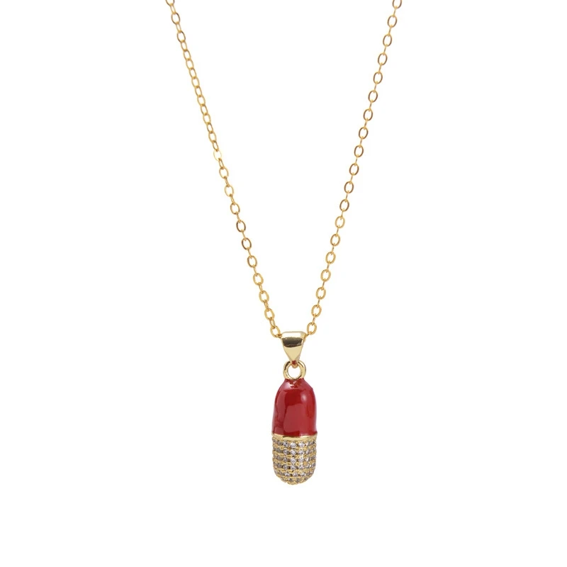 

New color pill micro-inlaid zircon capsule pendant copper inlaid zircon dripping oil necklace