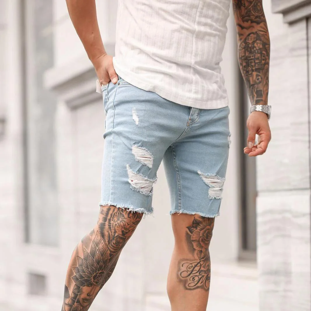 

Summer Skinny Jeans 2021 Brand New Men Ripped Pant Shorts Jeans Short Pants Frayed Denim Size S-3XL New