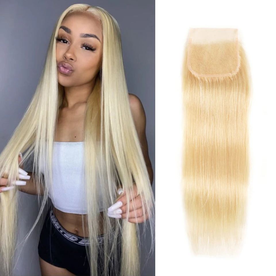 

Brazilian Human Hair Remy Transparent Pre Plucked Straight 4X4 613 Lace Closure