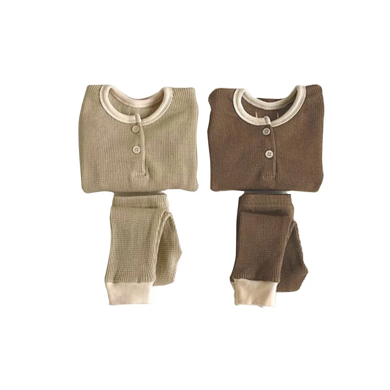 

baby waffle cotton loungewear pajamas sets girls boys long sleeves pajamas