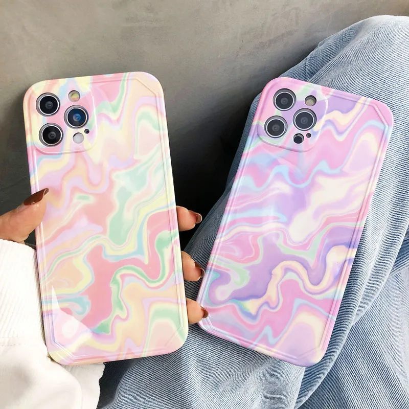 

Gradient Wave Marble Phone Case For iPhone 12 11 Pro Max X XR XS Max 7 8 Plus Mini Soft Camera Protection Back Cover Funda