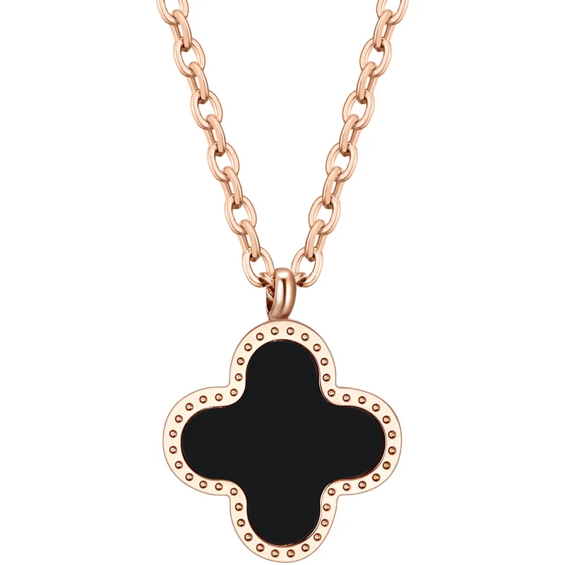 

Wholesale Ladies Clover Shell Pendant Stainless Steel 18k Gold Women Necklace, As picture