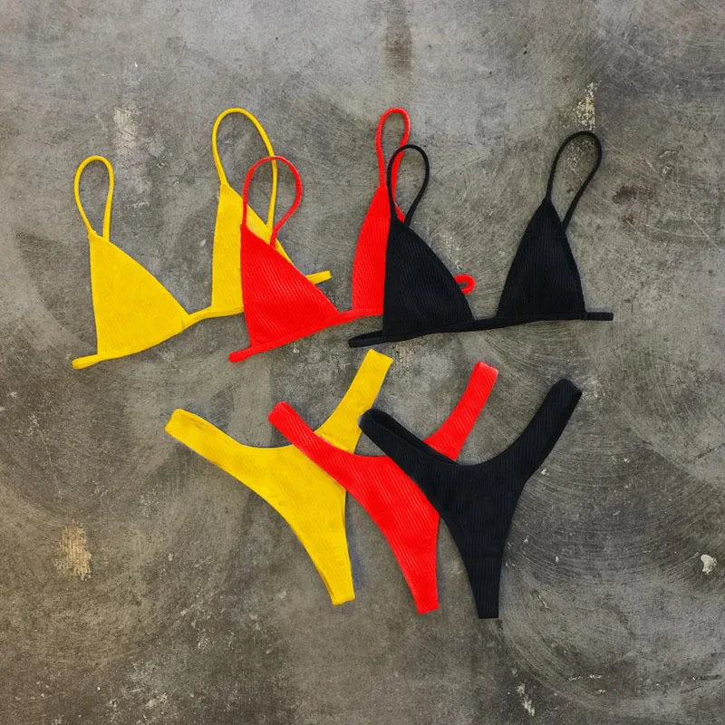 

2020 Wholesale custom brazilian micro sexy bikini solid color women bikini swimwear, Five color