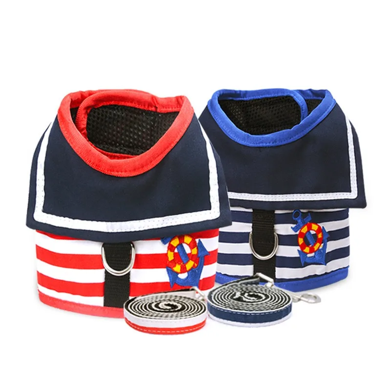 

Hot Sale Soft Breathable Navy Style Pet chest harness dog harness leash set, As shown below