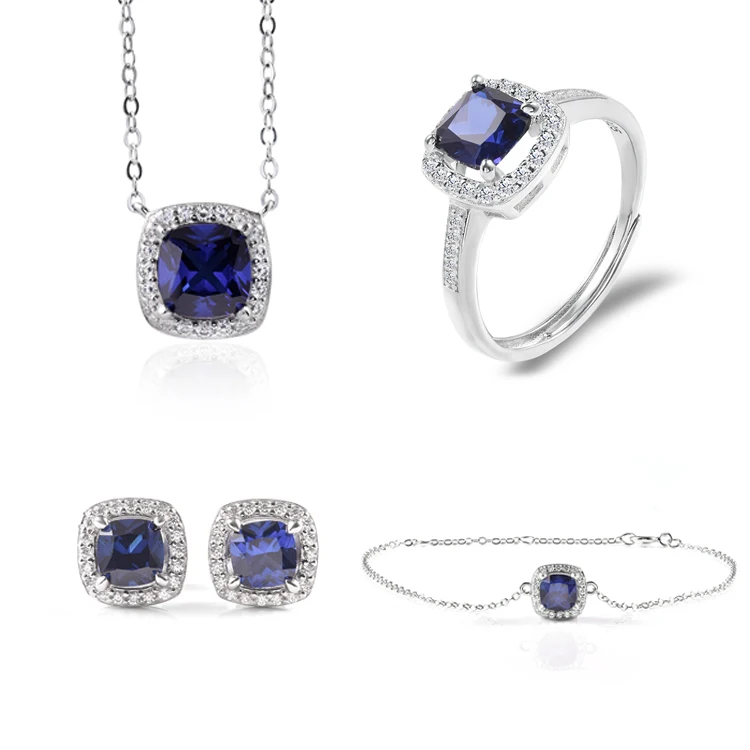

Crystal Blue Sapphire Set Gold Plated Jewelry Set Womens Jewelry 2021