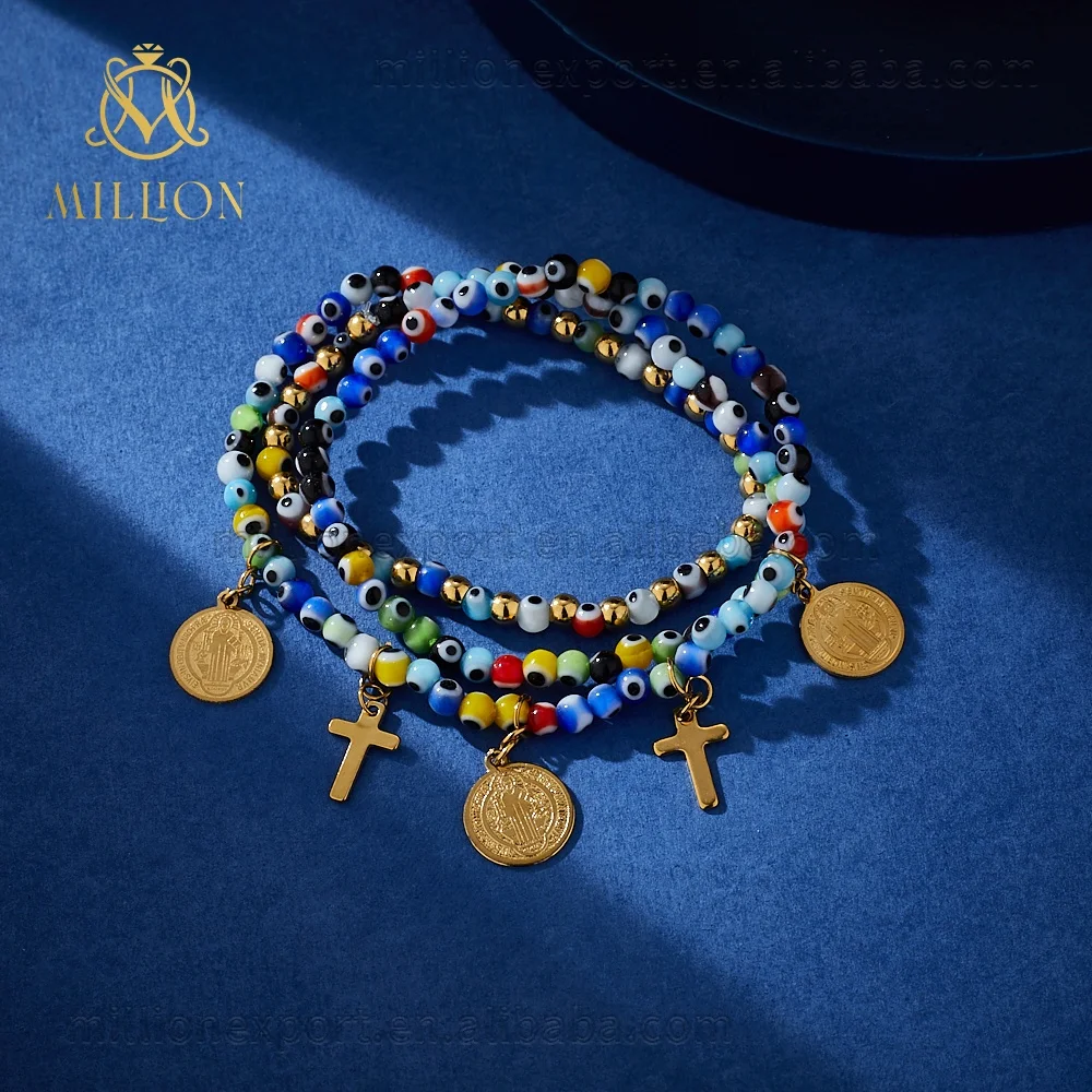 

Fashion Jewelry Stretch Adjustable Acrylic Resin Colorful Beads Necklace San Judas Cross Small Pendant Necklace Bracelet