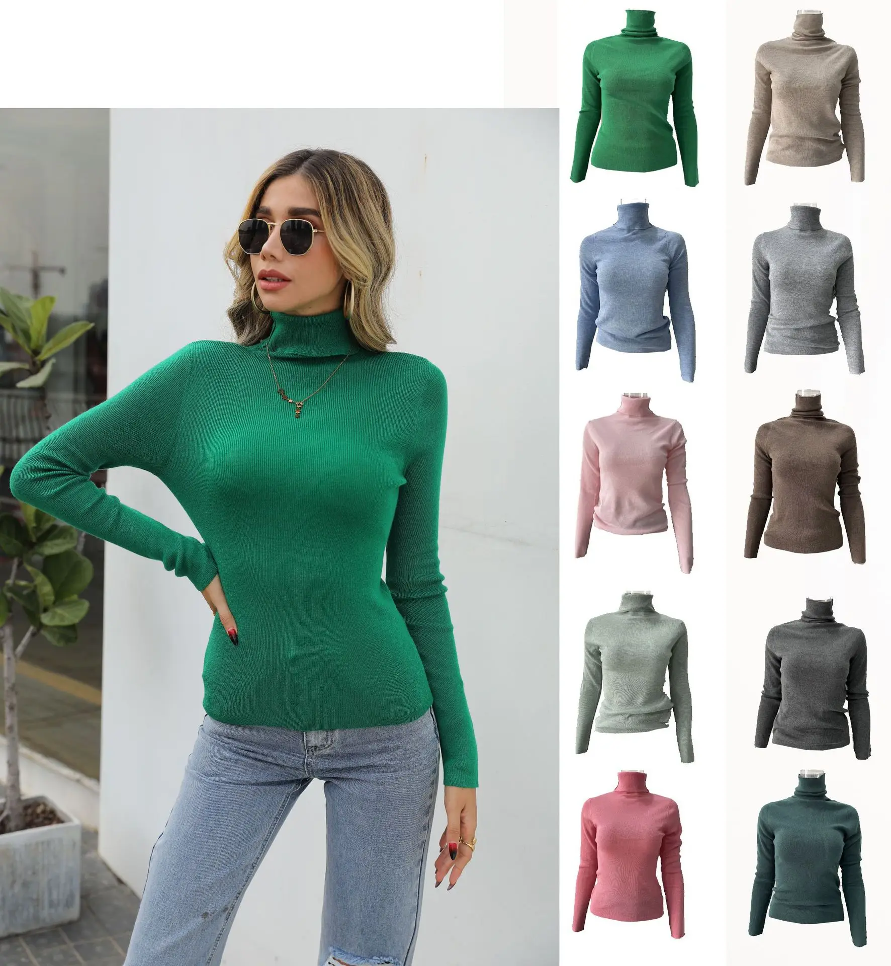 

Cos Women Must Have Bottoming Sweaters Pullover Knit Tops Shirts Basic Wool Blend Turtleneck Sweater, White,black,green,camel,light pink,black green...
