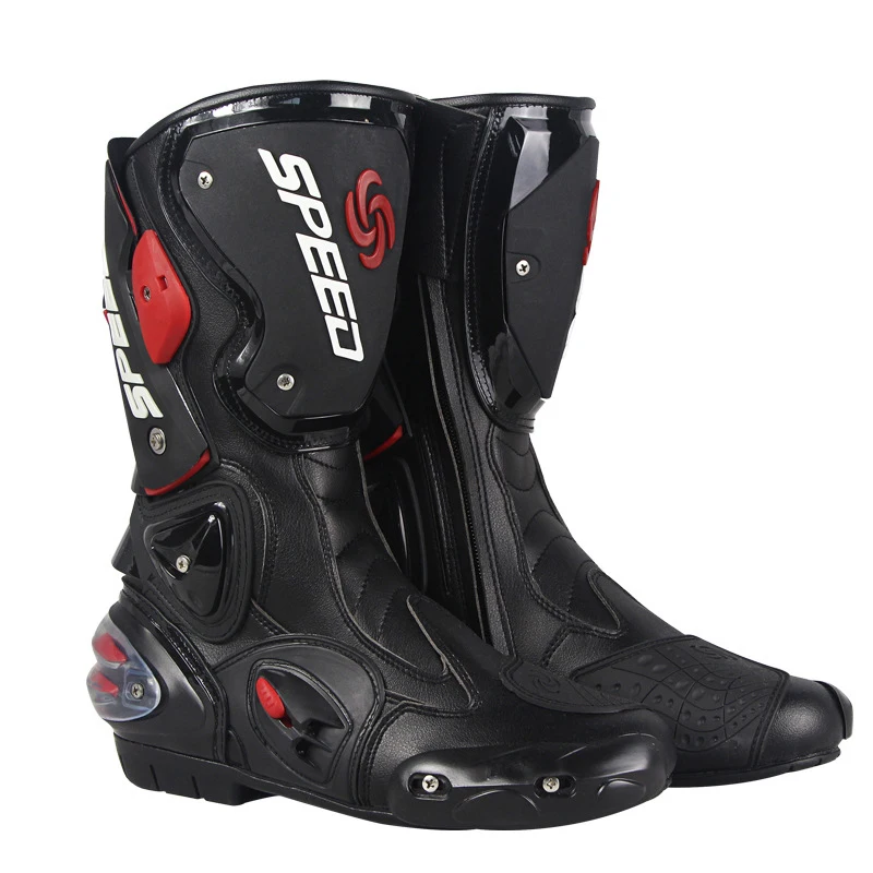 

Men's Motorcycle Boots Motorbike Waterproof Speed Shoes Motocross Tall Boot Dirt bike ADV Sport Touring Boots Shoes, Black red white