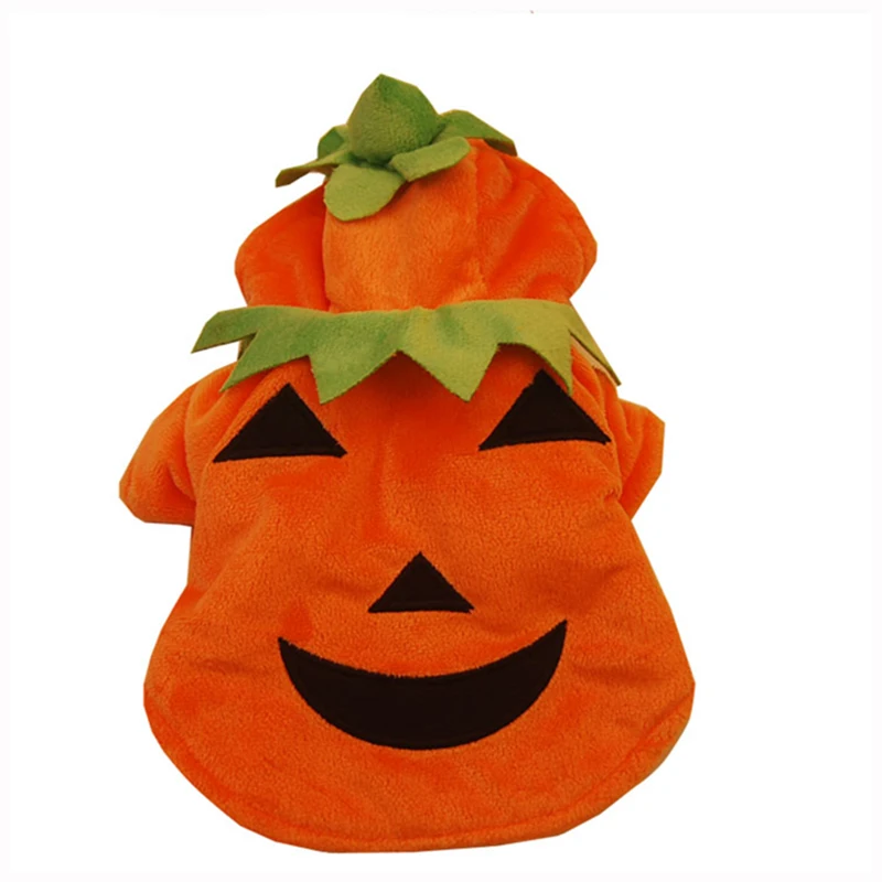 

Pet dog autumn and winter pumpkin costume warm witch Halloween cartoon style hooded front legs and feet pet costume, Orange