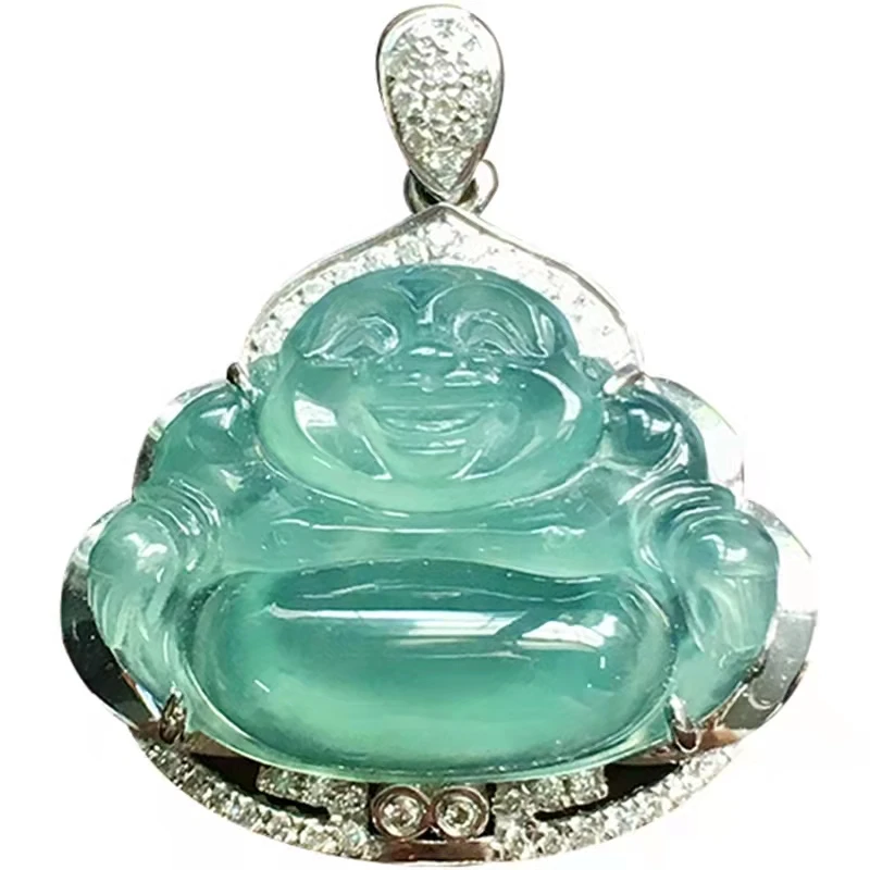 

Customized natural burmese jade laughing buddha jadeite charms pendants necklace for souvenir