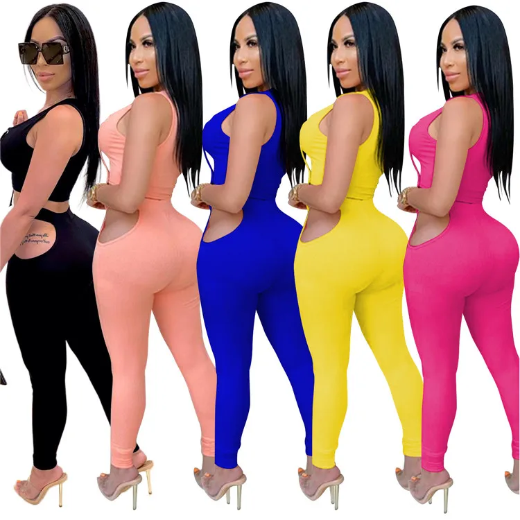 

2021 LvCong New style wholesale custom logo women sexy hollow out women autumn bandage stretchy pants two piece set