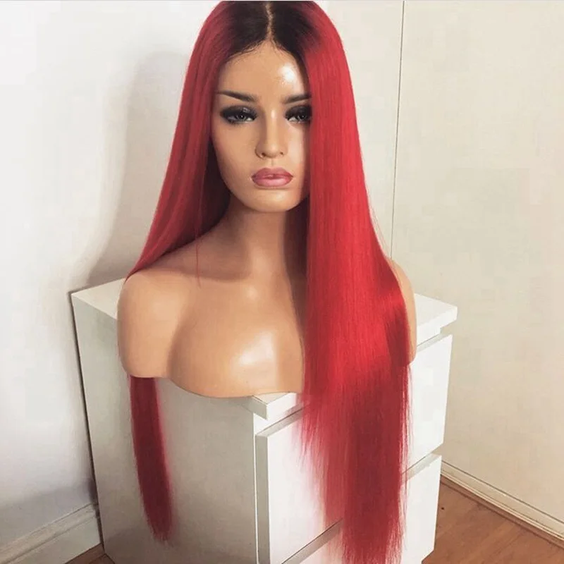 

Long Silky Wave Red Synthetic Straight Color Hair Full Lace Wig