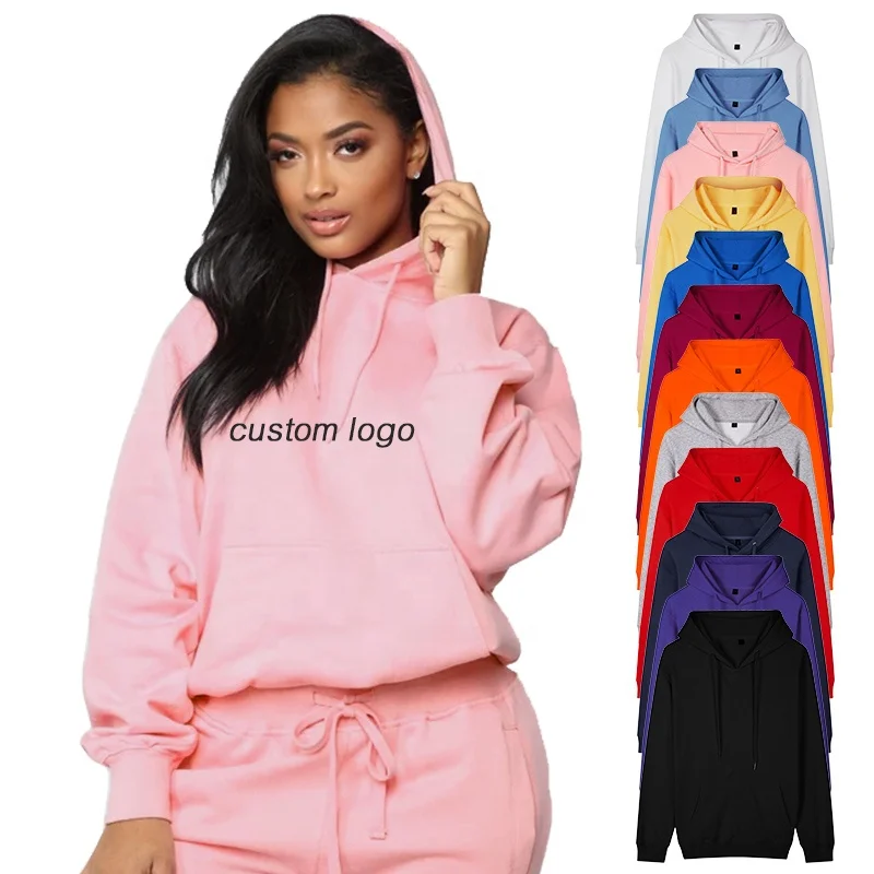 

Women Cotton knitted Pink Hoodies Custom Printed Pullover Autumn Oversize Crew Neck Women Sweatshirt Hoodies