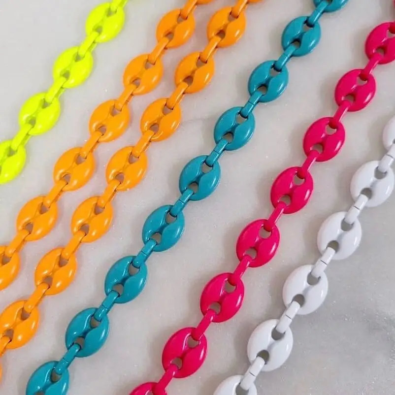 

LS-B1993 Wholesale rainbow color chain enamel chain accessory ins hot pig nose charm chain jewelry for DIY making, Gold